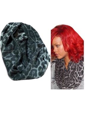 Vintage Yves Saint Laurent YSL Leopard Print Infinity Scarf Cashmere Wool EUC